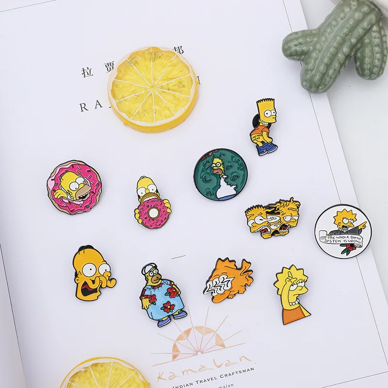 Assorted Badges Brooch Bulk Funny Button Set Lapel Custom Soft Enamel Metal Cartoon Pin for the Simpsons Backpack Cloths Hat