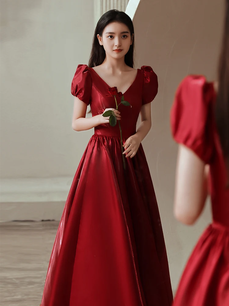 Temperament Satin Burgundy Party Dresses Women Satin Evening Dress Temperament Satin Burgundy Party Dresses Women Satin Evening Dress