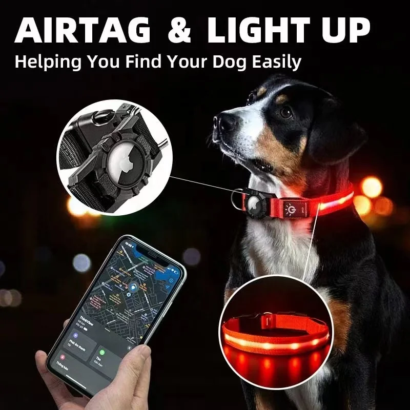 LINLI LED-Halsband mit AirTag-Halterung Reflektierendes GPS-Halsband mit  Glocke Leichter Tracker Haustierhalsband fr Katzen Hunde Ktzchen Welpen