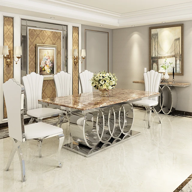 Light Luxury Rectangular Dining Table Scandinavian Marble Dining Table and Chair