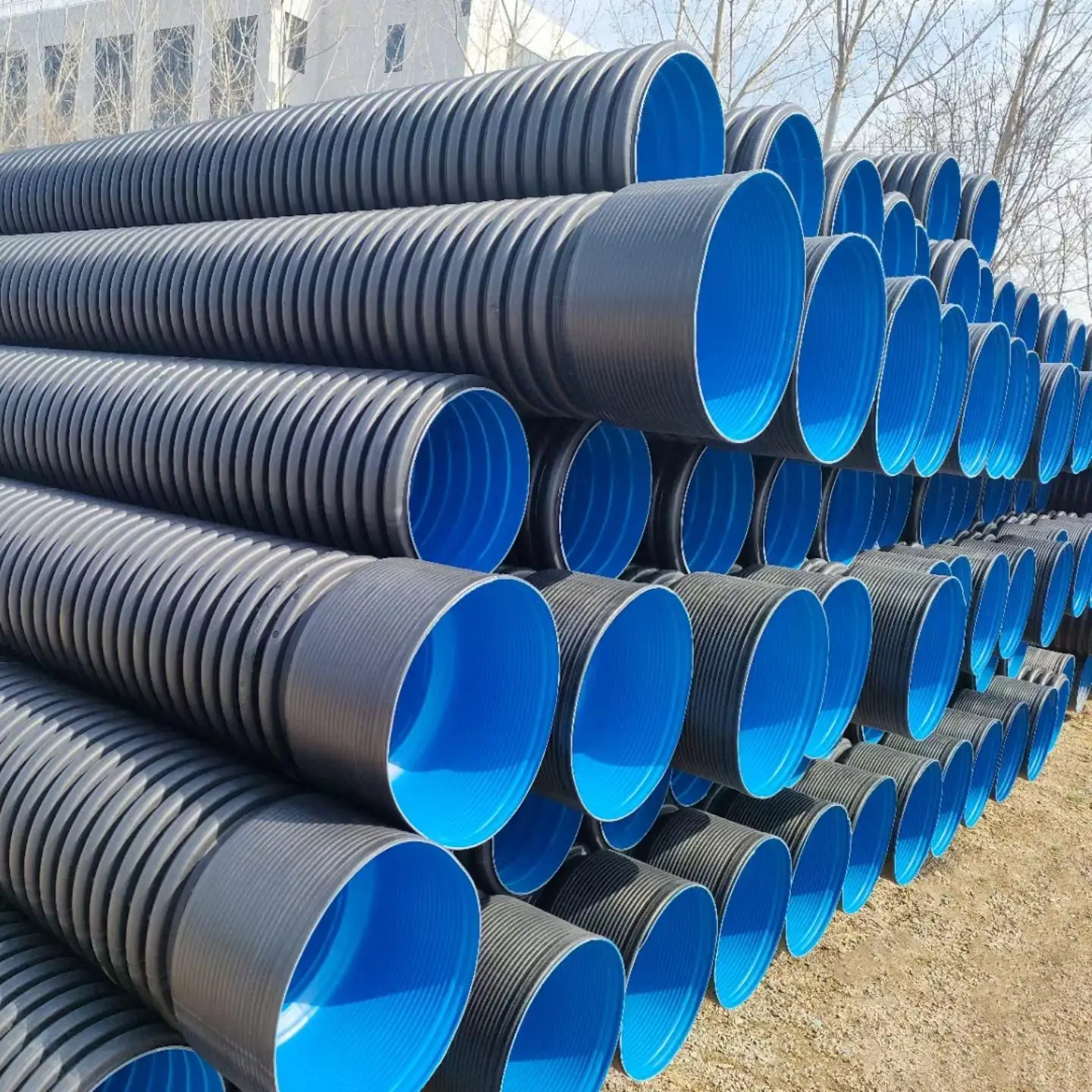 HDPE Double Wall Corrugated Tube Pipe Diameter DN 80 DN300 DN800 DN1000 DN1200 DN4000 MM HDPE Plastic Culvert Drainage Pipe