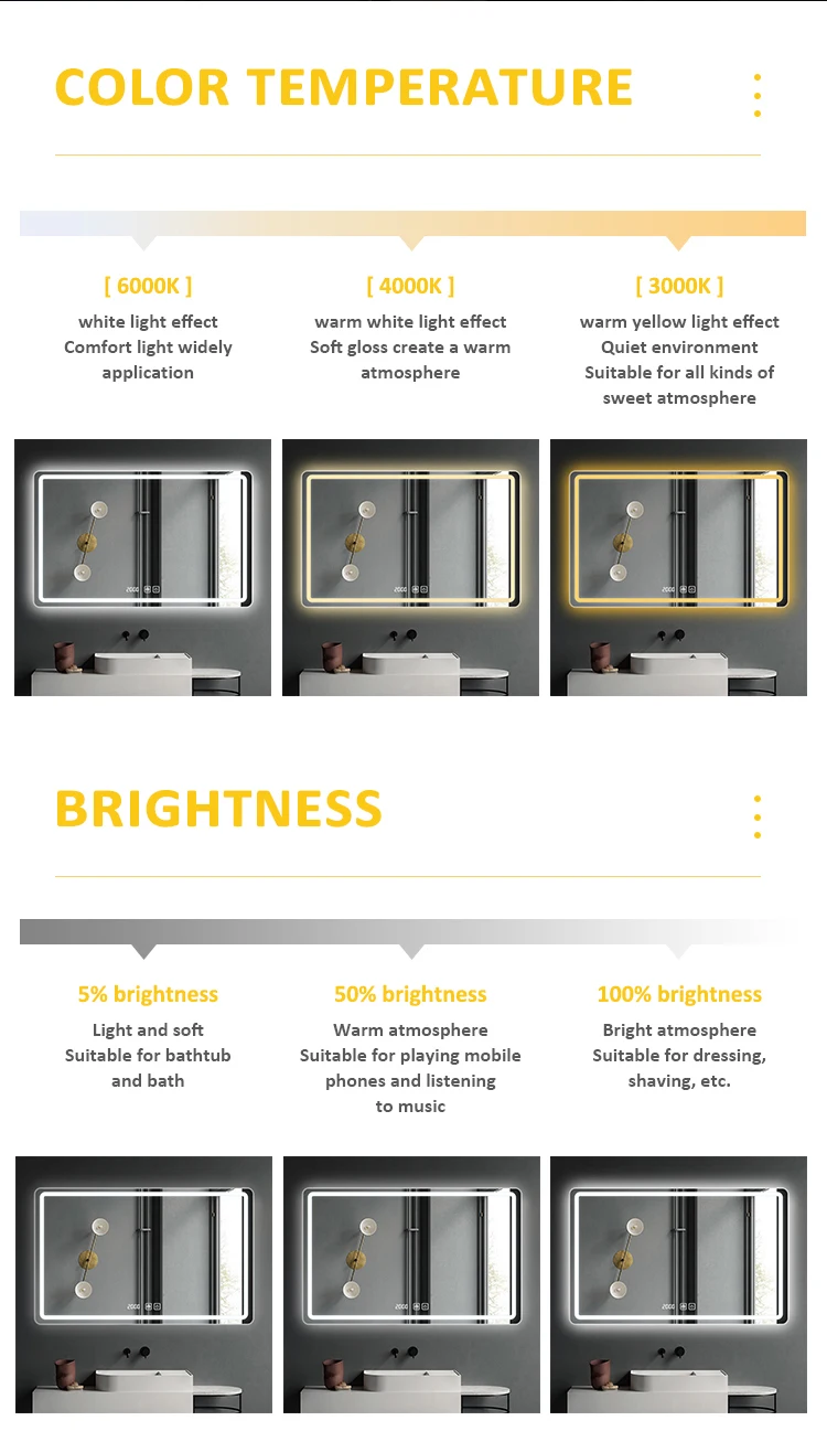 Factory customization hotel rectangular intelligent modern style wall-mounted led mirror smart for bathroom details