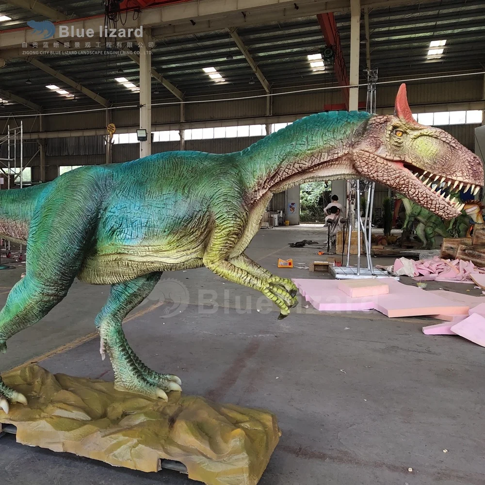 Blue Lizard Robotic Simulation Animatronic Life Size Dinosaur Cryolophosaurus Statues for Sale