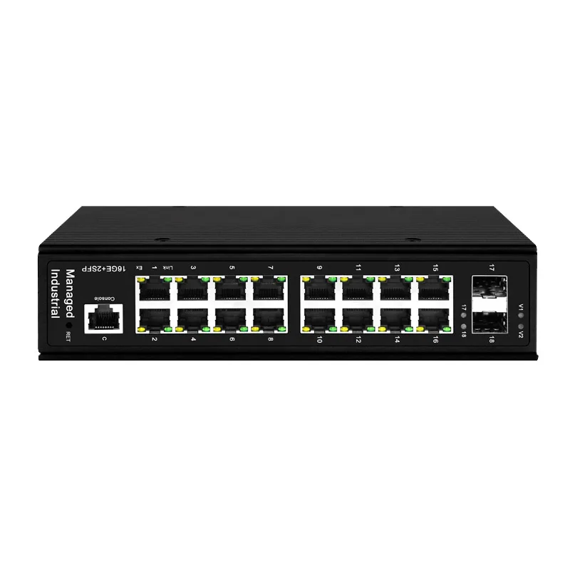 Commutateur géré de niveau industriel à rail DIN de couche 2 Gigabit complet 16 POE 2 Ports SFP Convertisseur Ethernet sur fibre L2+