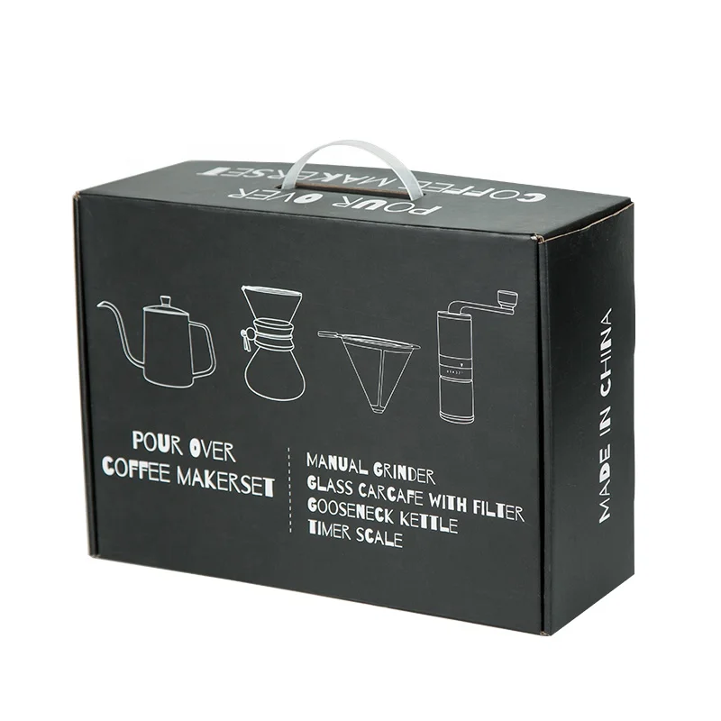 Pour Over Coffee Maker Set Chemex with Metal Filter 600ml Kettle Hand Grinder