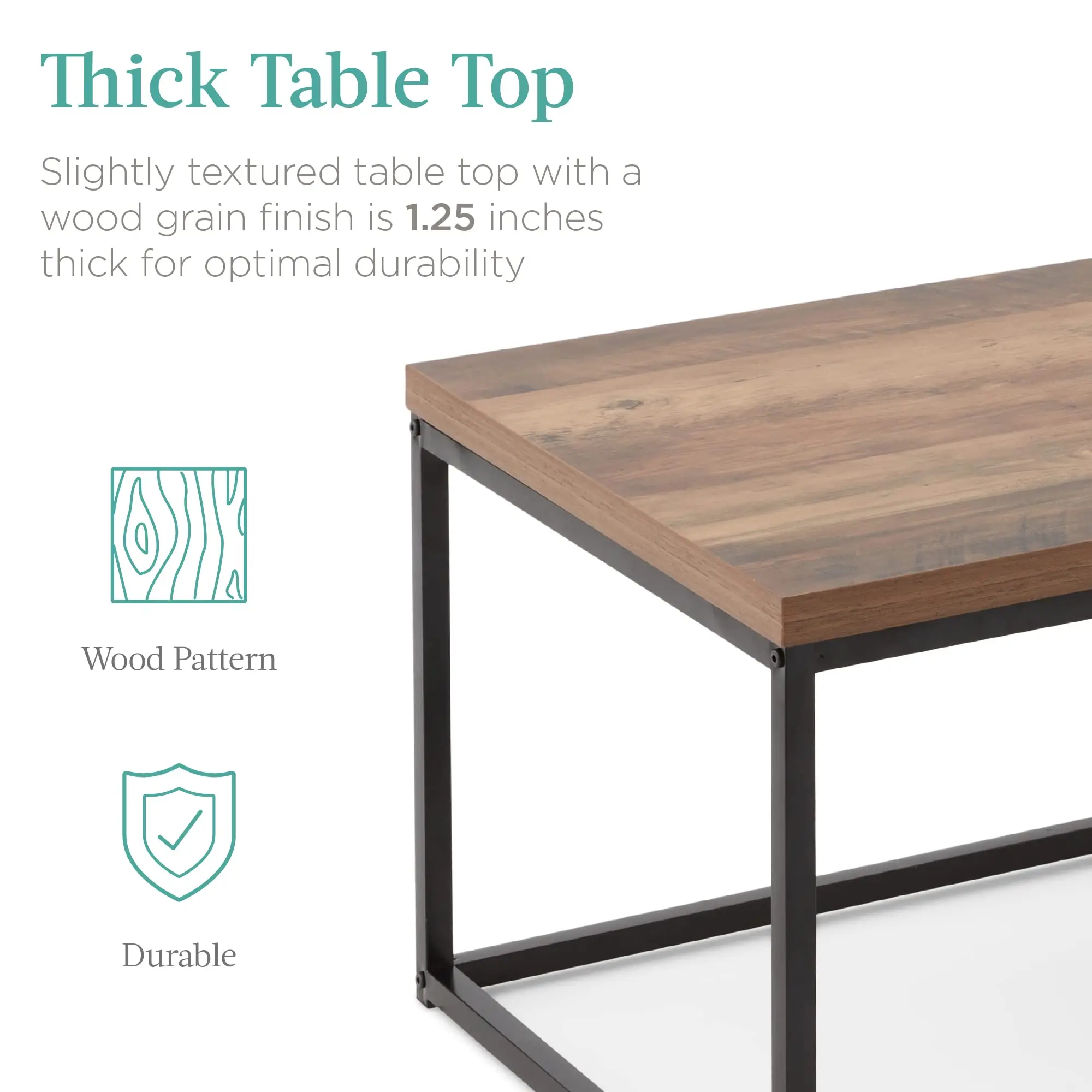 AJUNION 44 Inch Metal Frame Rectangular Wood Grain Top Coffee Table Modern Industrial Living Room Furniture MDF Coffee Table