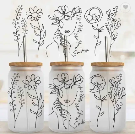 Ready to Transfer Custom DIY 16oz 20oz 24oz UV DTF Sticker Glass Can Tumbler Wrap Transfer for Cup Wraps