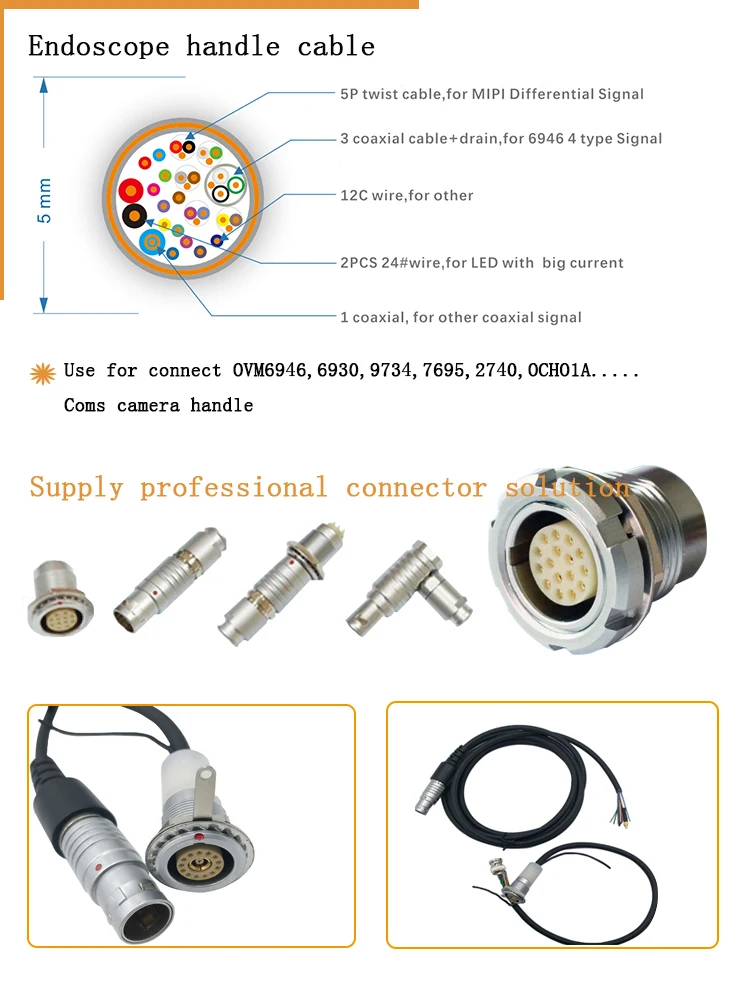 Medical Cable Endoscope Camera Module Handle Cable with  Medical Connector