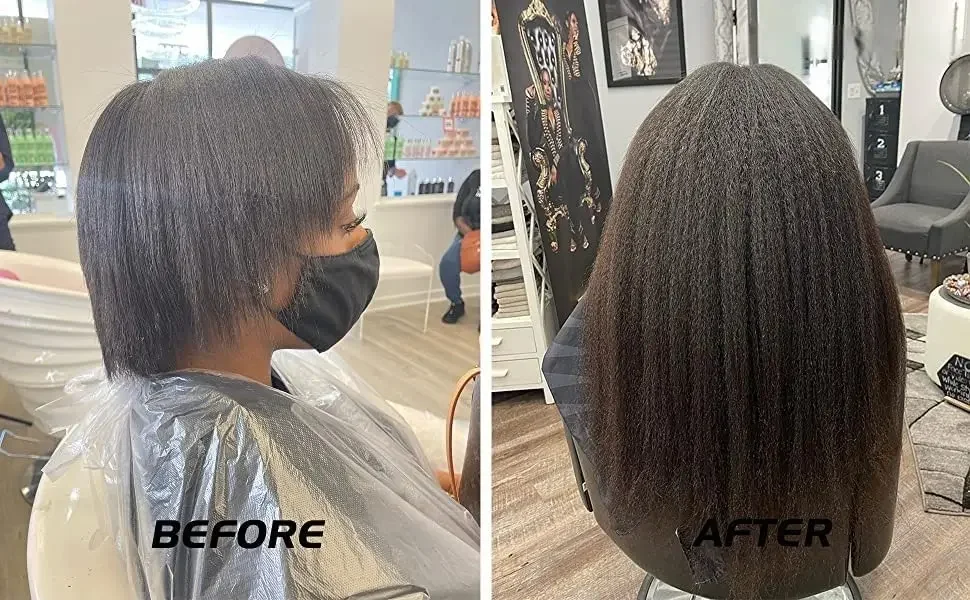 Kinky Straight Tape in Human Hair Extensions Seamless PU Skin Weft 1B_voghion.com