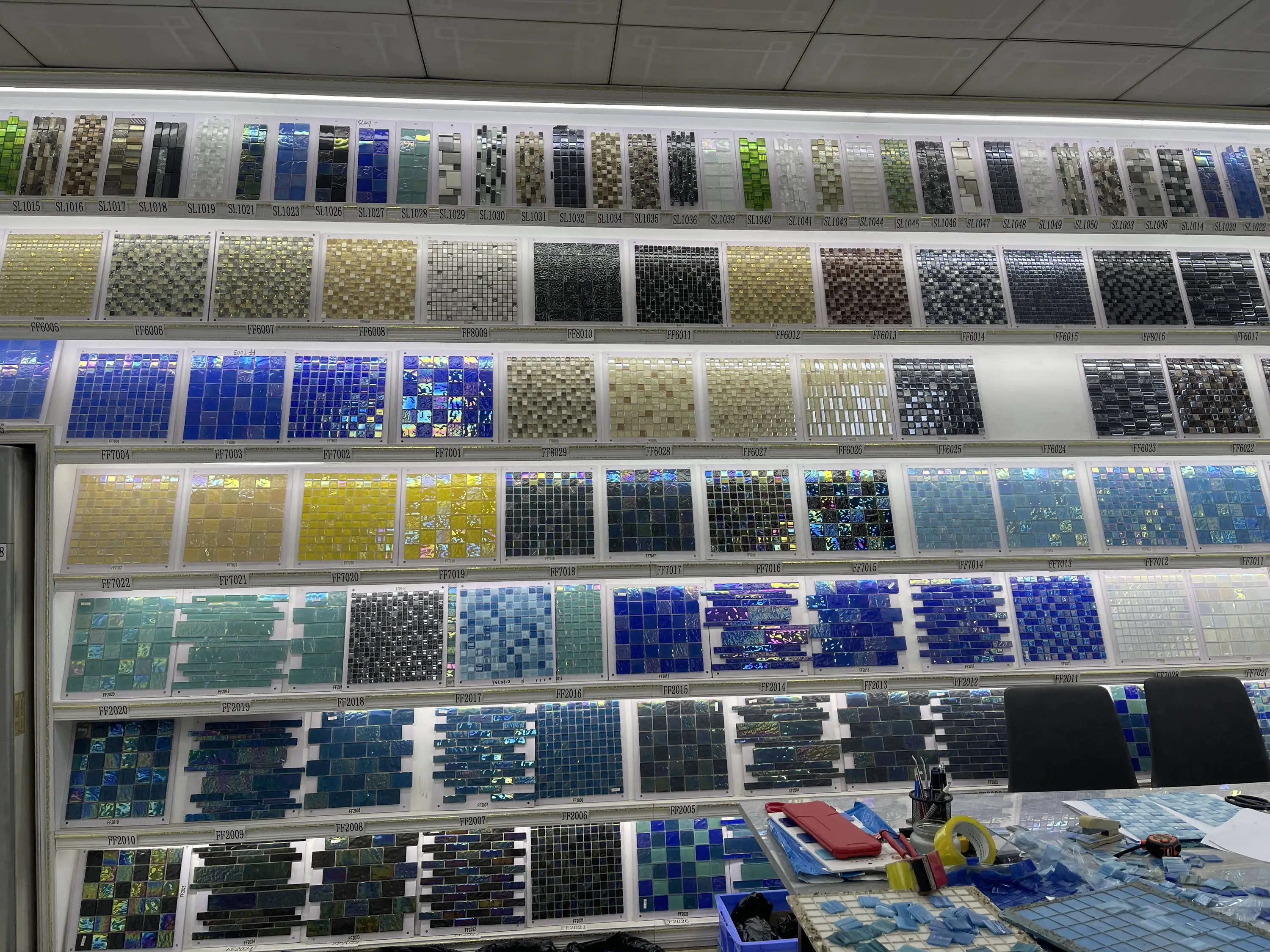 Rainbow Customize Square Blue brick Tile Pool Iridescent Tile Swimming Pool Glass Mosaic details