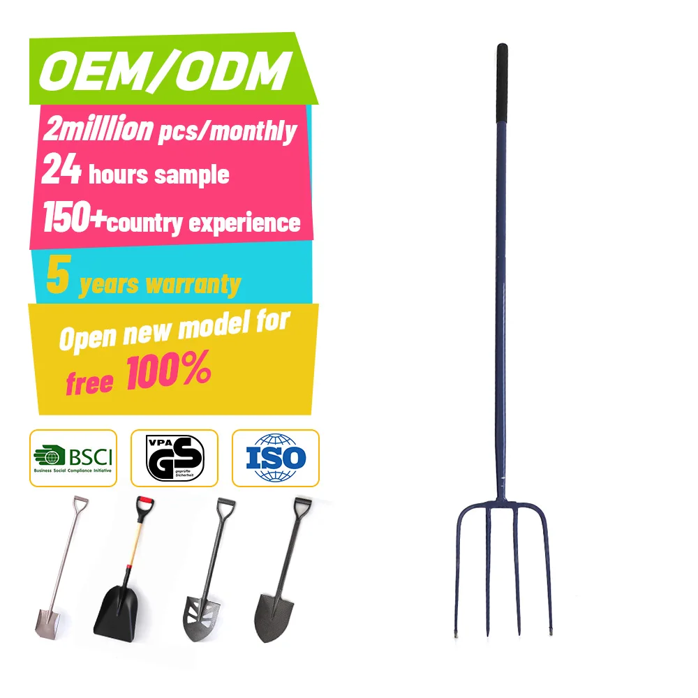 UK Hot Sales  Multifunctional Steel Garden Farming Digging Fork With Long Metal Handle