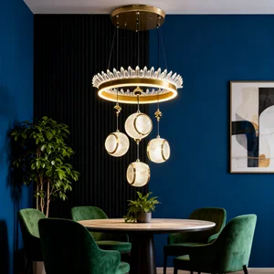 JACKSUN Factory-made Gold LED 3-Color Dim Acrylic Ball Pendant Light Nordic Circle Chandeliers for Kitchen Island Restaurant