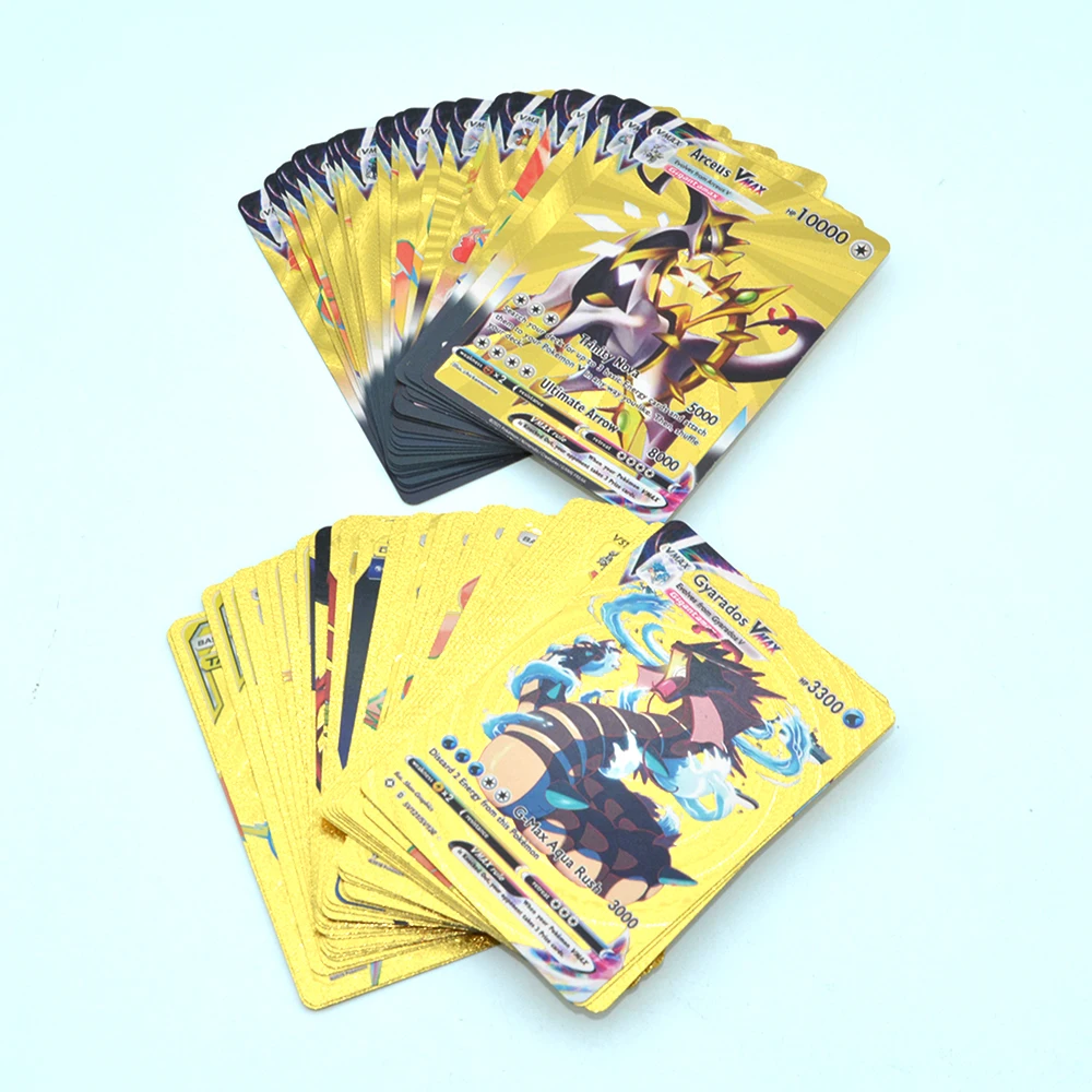 Gold Pokemon Cards New Edition Pokemon Vstar Vmax GX EX DX RARE Cards 55PCS  Gold Foil Card Assorted TCG Deck Box
