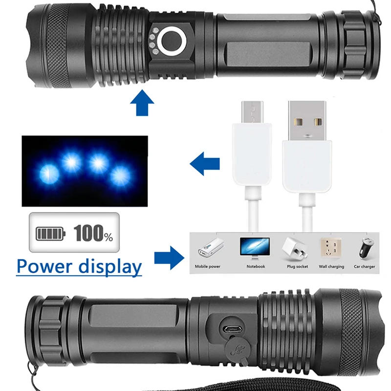 High Power Flashlight Torch Tactical With Pressure Switch Flashlights Zoom Waterproof Led Ttorch