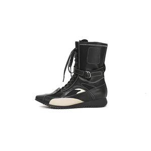Wholesale high-quality winter fashion design real women's leather Martin boots customized lace up pointed leather boots