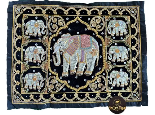 Handmade Of Myanmar 7 Elephants Embroidery Since The Gold Embroidery ...