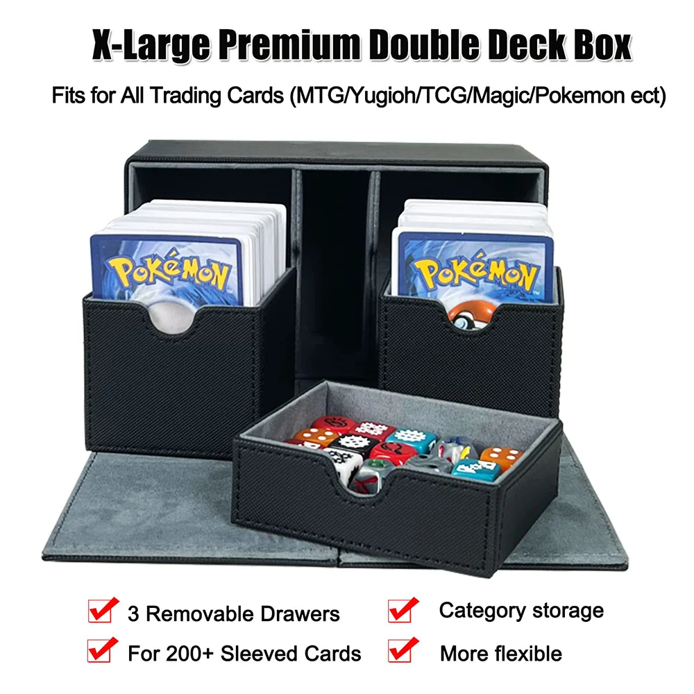Factory Custom KXM Brand DECK BOX 04 Card Deck Box 3 Drawer Design with  Dice Tray PU Leather for /Yugioh/TCG Cards