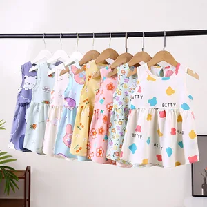 Children's Dress Girls Cotton Silk Princess Dress Crew-neck Floral Sundress Nightdress