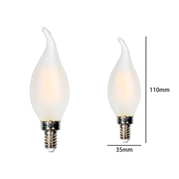 E12 Base Antique Edison Clear Glass C32L Candle Bulbs, Dimmable LED Chandelier Light Bulb