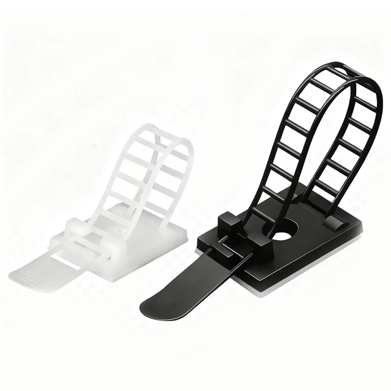 CL-3 Nylon PA66 Black/White Adjustable Adhesive Cable Ties Wire Strap Cord Clamp Management Cable Clips for Home and Office