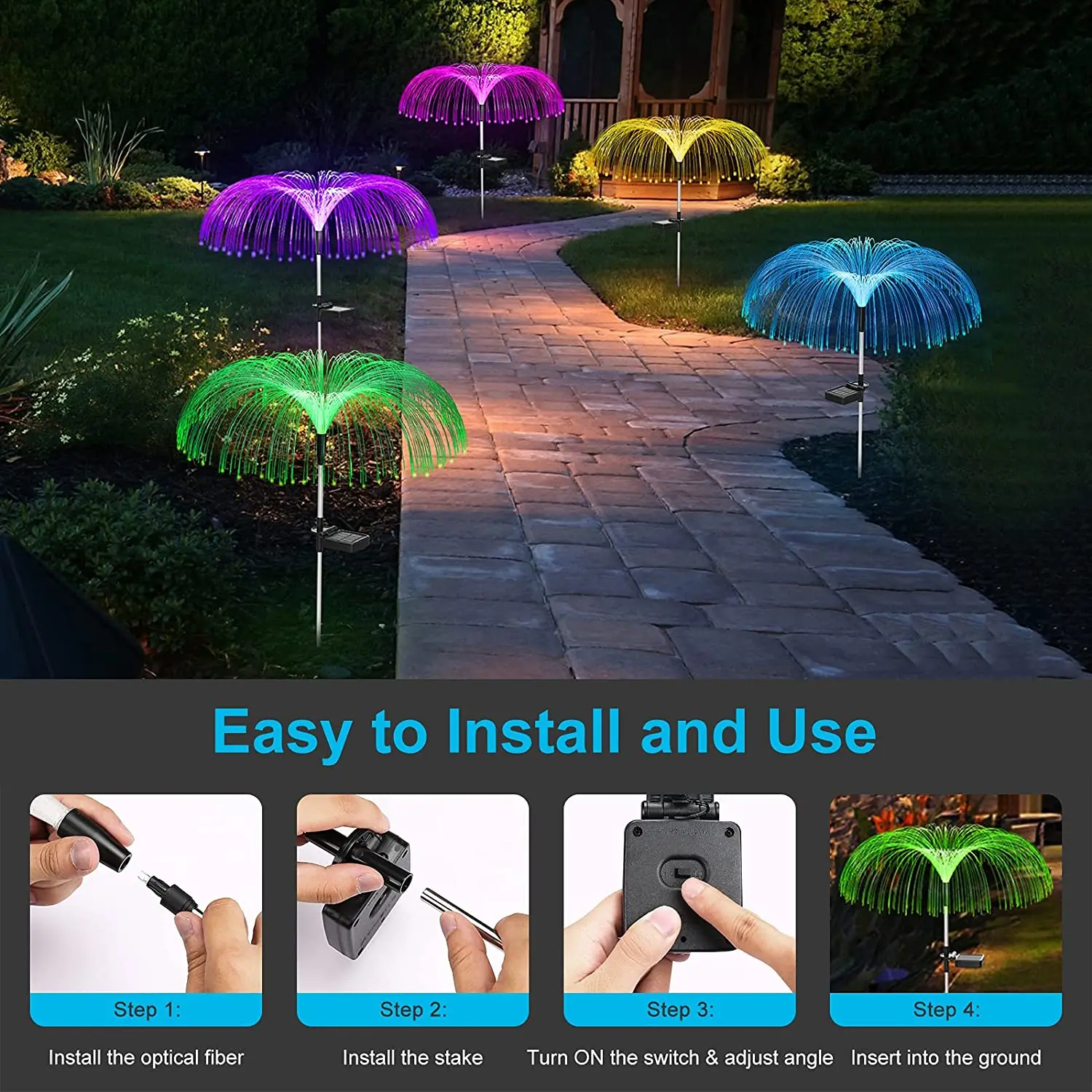 IP65 Waterproof Jellyfish Fiber Optical Lighting Solar Jellyfish Lamp LED Outdoor Garden Lawn Decor Lights Fibreglass Lamp factory