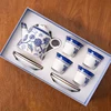 Navy Blue Gold Emblem - Ceramic Teapot + 4 Cups and Saucers