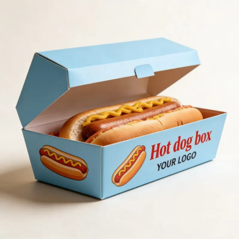 Customized logo Food Cardboard Packaging Box Recyclable Kraft Paper Takeout Paper Box Hamburger Hot Dog Packaging Paper Box
