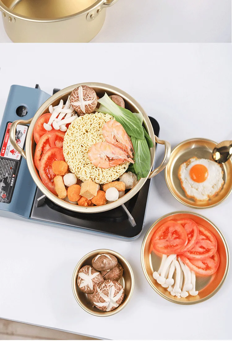 Korean Cookware Kitchen Gold Instant Noodle Pot Home Stock Pot Small