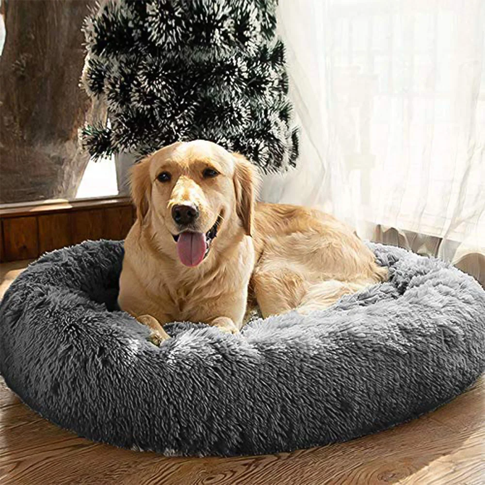 Luxury washable soft plush round fluffy cat pet dog donut bed