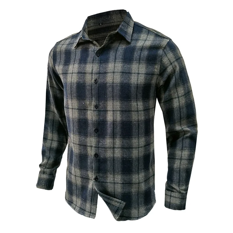 Wholesale high quality lapel Checked new style long sleeve casual shirts for men work shirt76_voghion.com