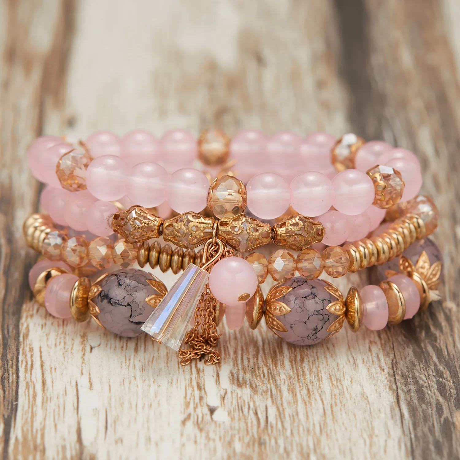 creative multi-layered beaded crystal bracelet boho