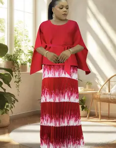 Women's Large-sized Solid-color Top Paired with a Cake-style Pleated Skirt for a Summer Pleated Suit
