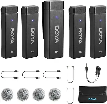 BOYA  BY-W4 Wireless Lavalier Microphones for Cameras Camcorder DSLR, 7H Battery Life, 98ft Transmission, Wireless Lapel Mic