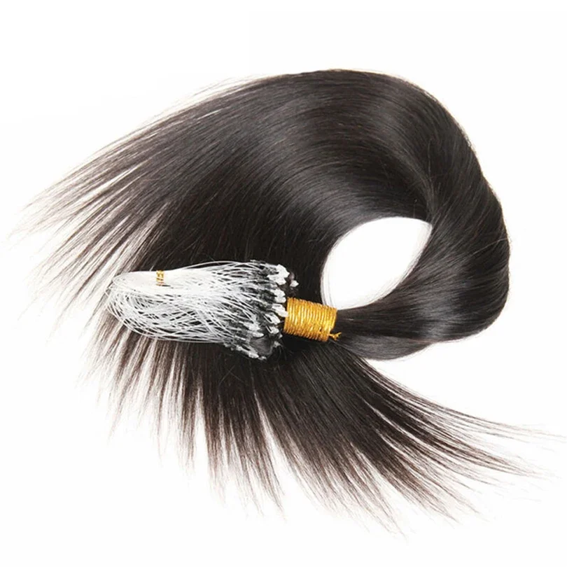 28 Zoll glattes Mikroring-Haar, brasilianisches Echthaar, Perlenverbindungen, Remy-Extensions, 1 g/s, 100 g, natürliche Farbe_voghion.com