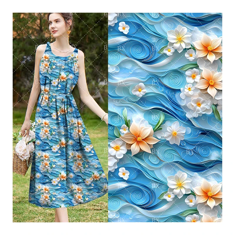 100% Rayon Challis 3D Digital Printed Woven Spun Viscose Fabric for Ladies Shirts Skirts Dresses