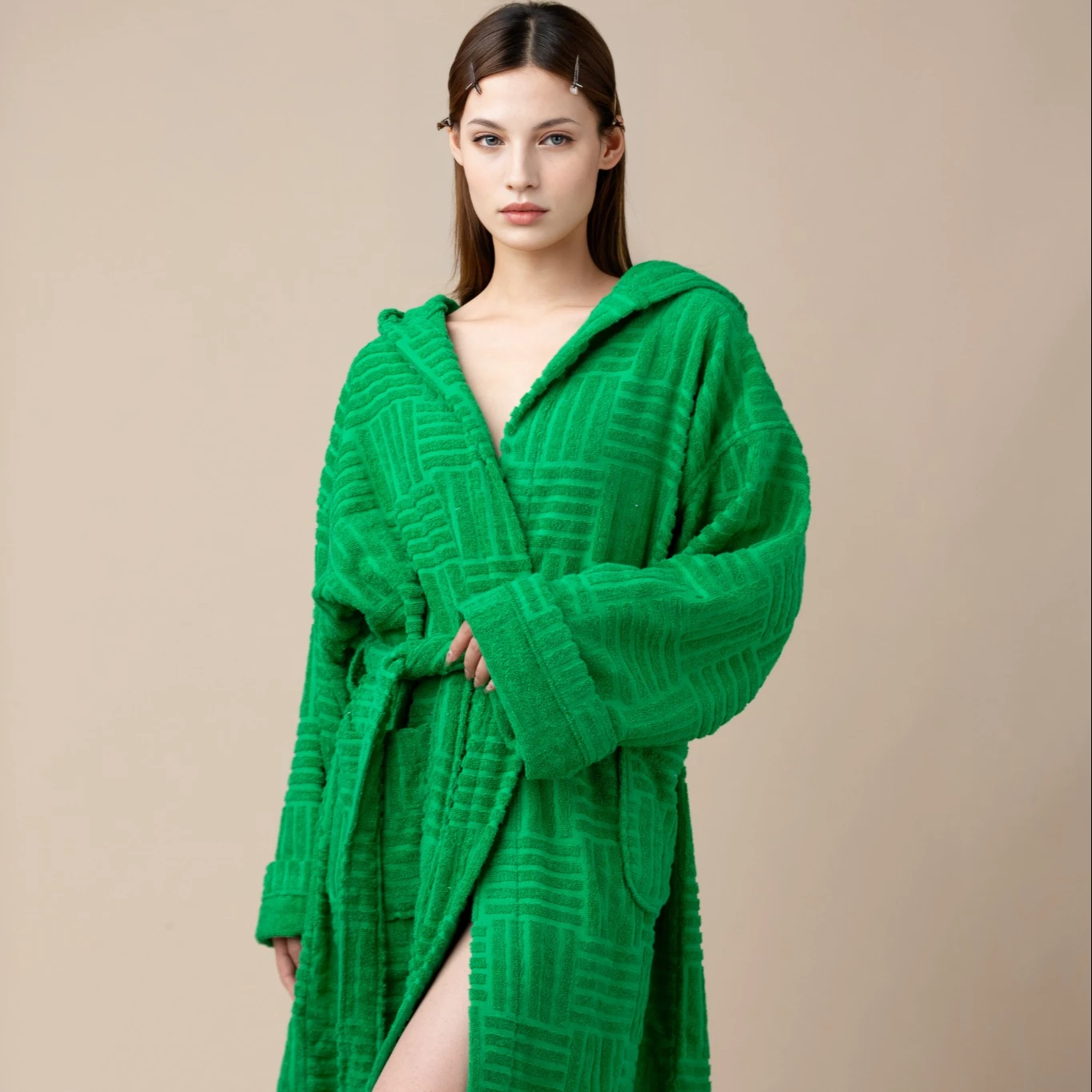 Long Sleeve Hotel Fabric Hood Terry Bathrobe Luxury Custom Logo 100cotton Kimono Weave Bath 