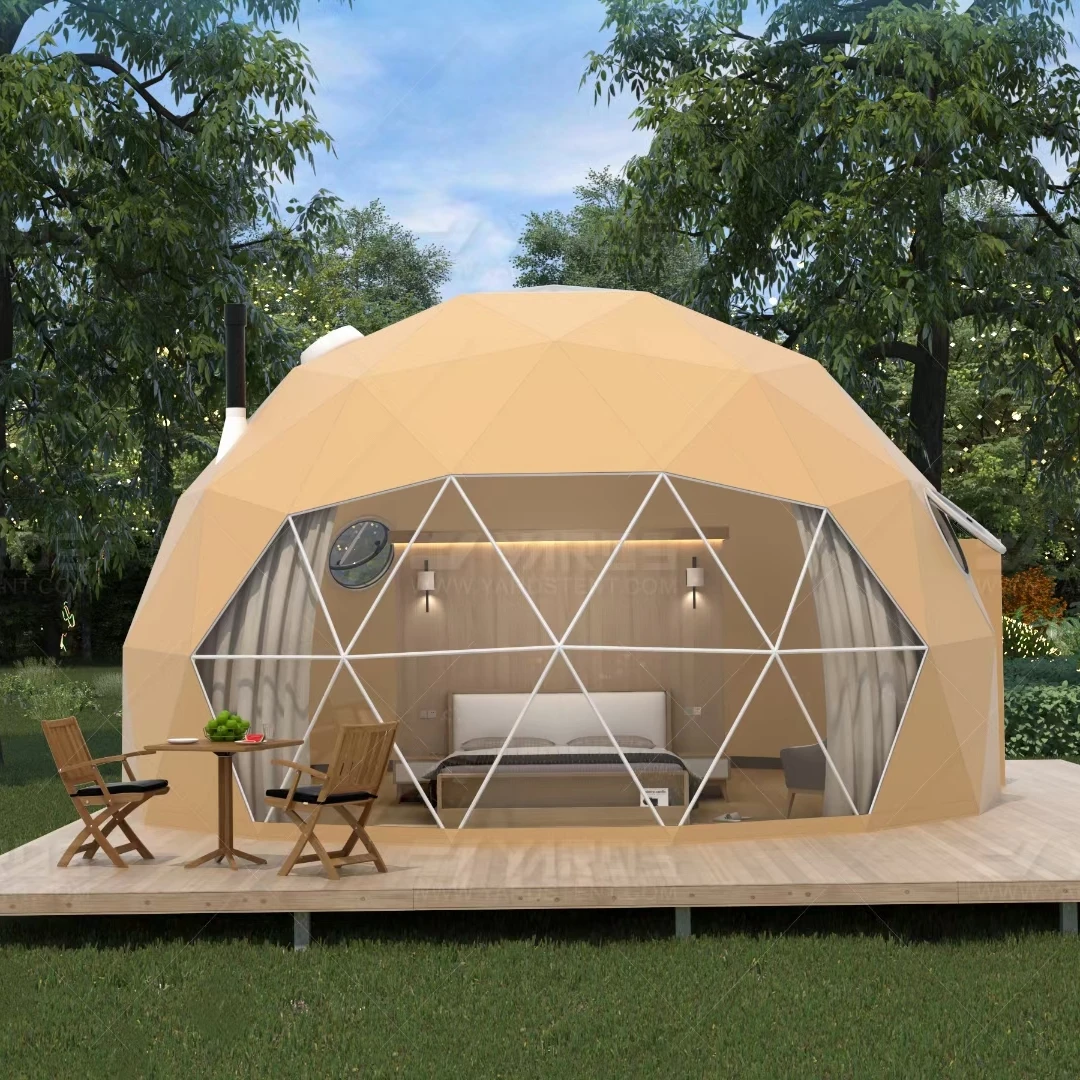 Tents Camping Outdoor Heavy Duty Luxury 6m Geodesic Dome Tent Glamping Dome  with Bathroom