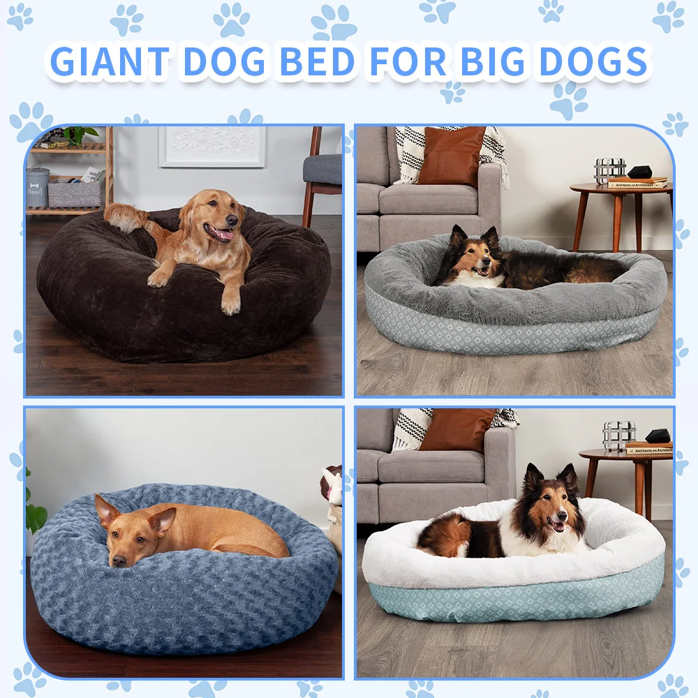 2024 New arrival warm fluffy washable soft plush big xl xxl heavy duty extra large round donut pet dog bed for large dogs details