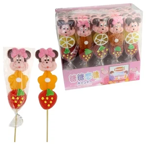 New Product Cartoon Marshmallow Lollipop Fruit Shape Gummy Soft Lollipop Candy