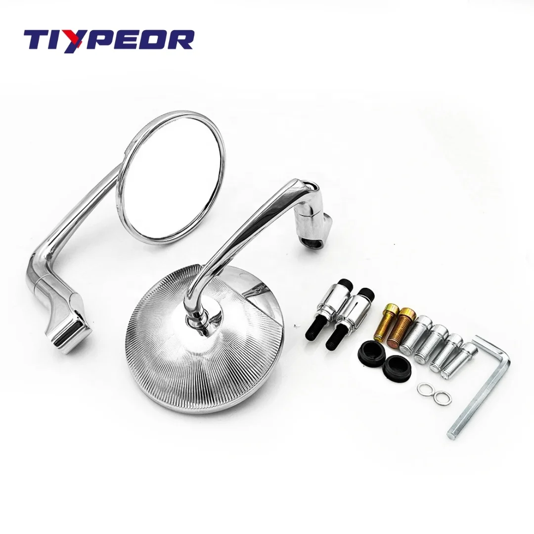 TIYPEOR High Quality Chrome Round Motorcycle Rearview Mirror With Convex Glass and Handle Bar Mirror