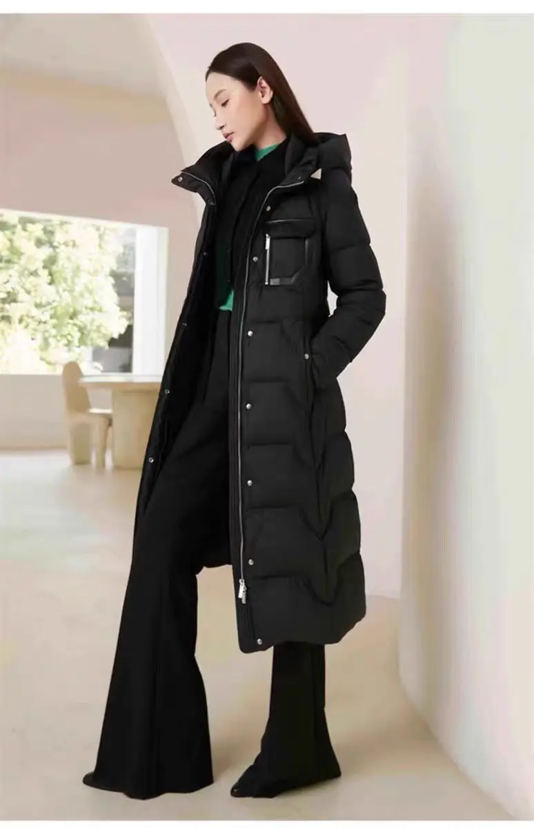 High Quality Women's Winter Parka Long Puffer Down Jacket with Hooded Collar Belt Thick Warmth Quilted Windbreaker Outdoor Coat