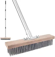 Outdoor Broom with Long Handle, Stiff Bristle, and Stainless Steel Wire Perfect for Decks, Patios, Pools, and Concrete Cleaning
