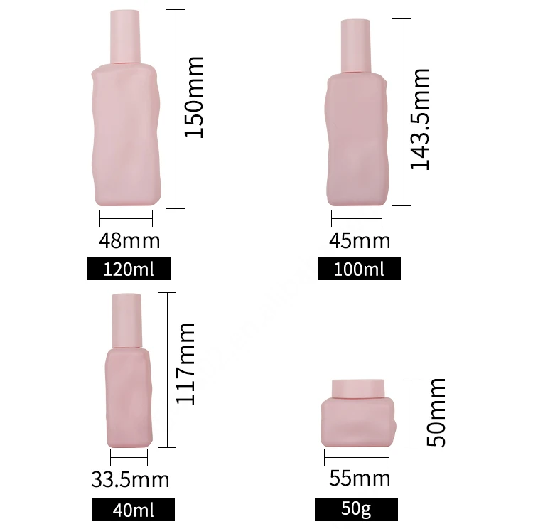 Wholesale pink luxury skincare packaging set empty lotion pump glass bottle and jar cosmetic cream bottle with plastic pump manufacture