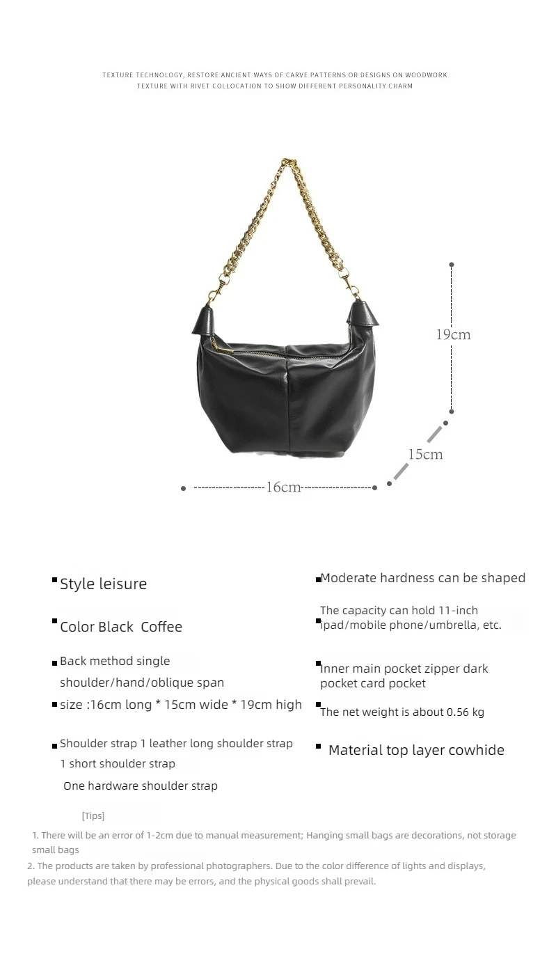 Luxury Genuine Leather Chain Sling Underarm Shoulder Bag Simple Fashion ...