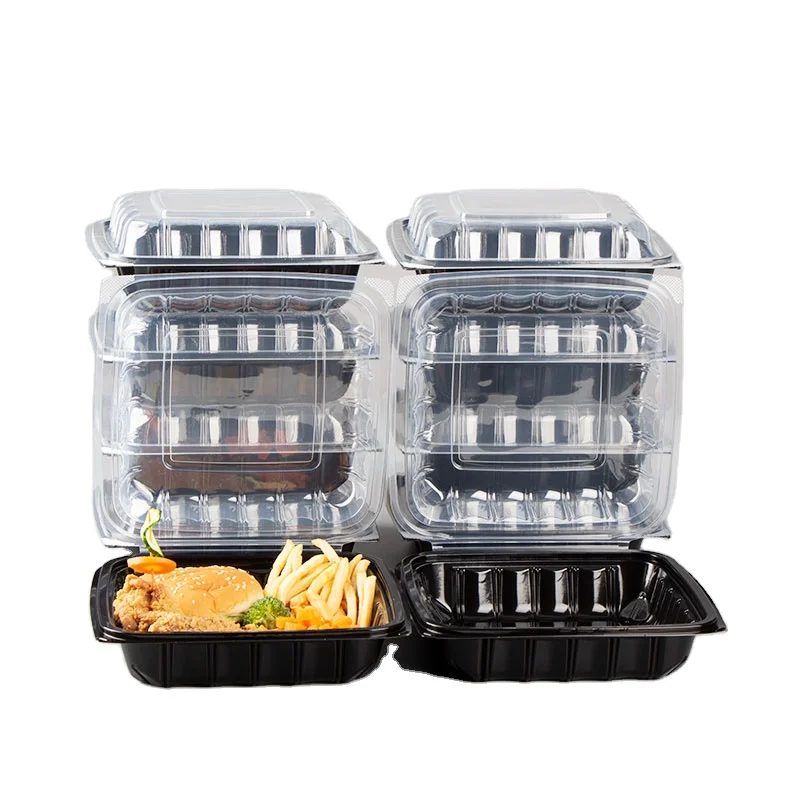 PP Two Color Black Bottom Hinged Clear Top Togo 9.23x9.23 Roast Chicken 1 Compartment Food Packaging Container Takeout Boxes