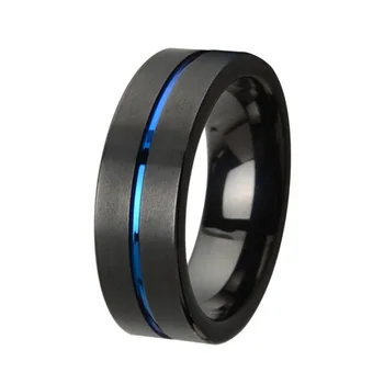8mm tungsten alloy men's wedding engraving ring promises a comfortable fit for his black blue center groove ring
