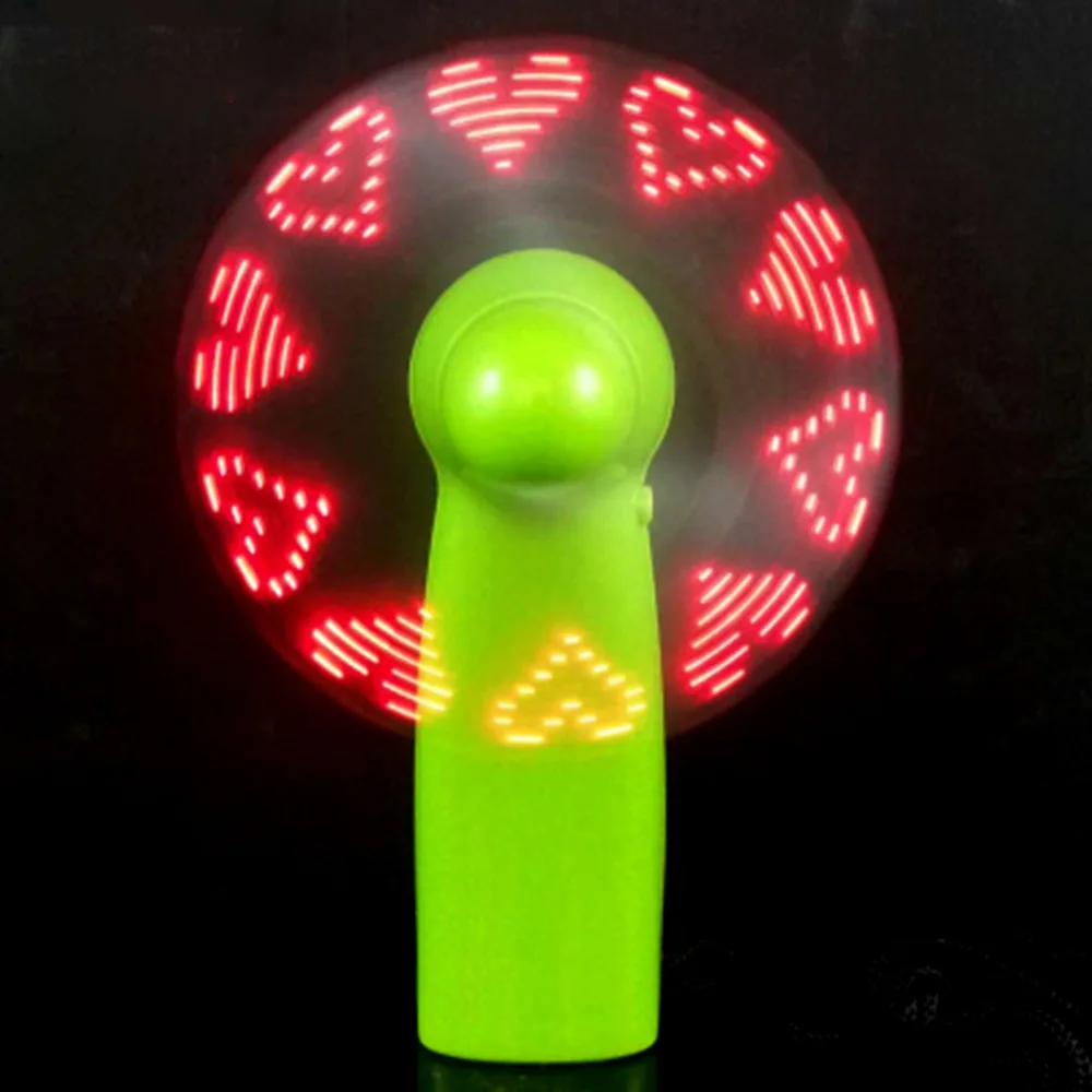 Led Custom Message Mini Handheld Fan Electric Led Light up Fan Programmable Led Flashing Message Mini Fan