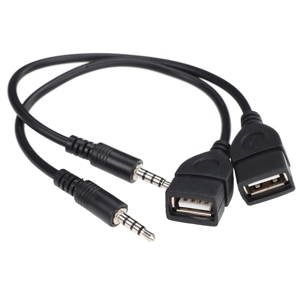 Black Audio AUX Jack to USB Female Cable Adapter