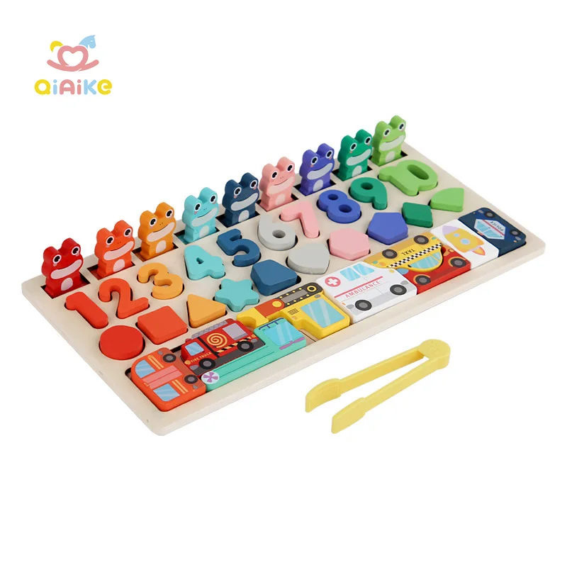 Hot Selling CPC CE Montessori Wooden Fishing Game Shape Number Animals Matching Puzzle Logarithmic Board Fine Motor Skills Toys