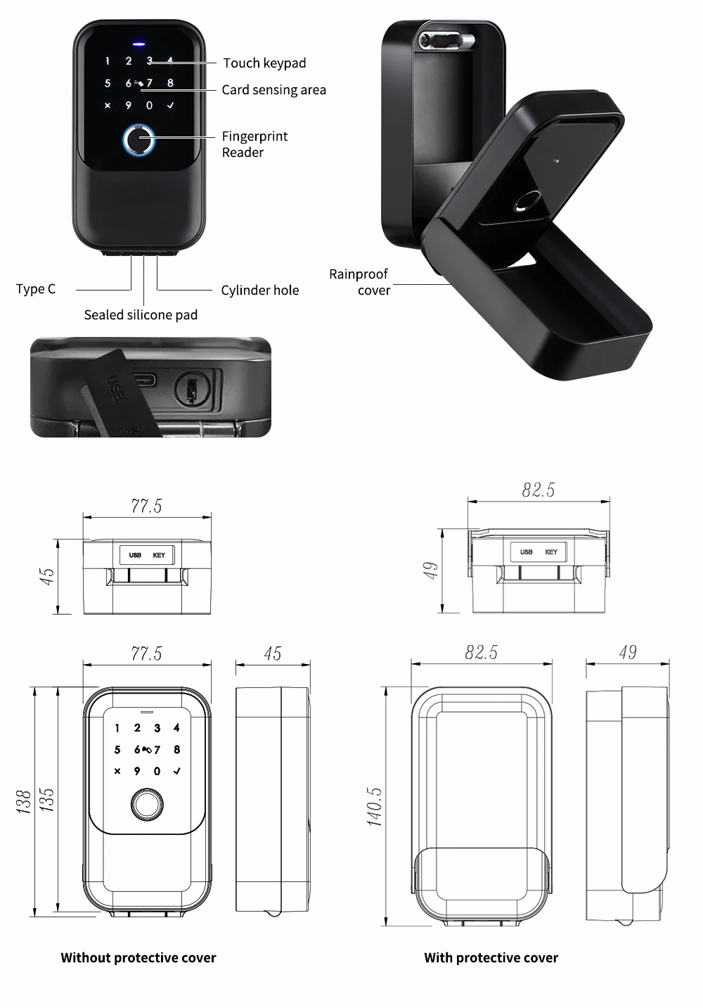 Security Outdoor Waterproof Key Box Biometric Fingerprint Look Tuya or ...